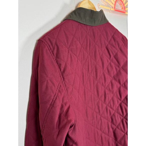 Eddie Bauer Womens Long Quilted Maroon Chore Jacket Brown Collar Utility Small - Picture 6 of 11